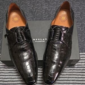 Mezlan Black Crocodile Pattern Oxfords